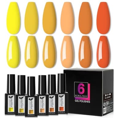 Beautilux HEMA-FREE Vernis Semi Permanent 6 Couleurs Jaune Vernis Gel UV Semi Permanent, Vernis à Ongles UV Gel Soak Off Kit Automne Gel Polish 7ml (H-2530)