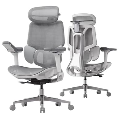 Hbada E3 Pro Chaise de Bureau Ergonomique Fauteuil de Bureau - Soutien Lombaire Dynamique 3 Zones, Appui-Tête 4D Réglable, Accoudoirs 6D Réglables, Pivotant sans Repose-Pieds, Gris