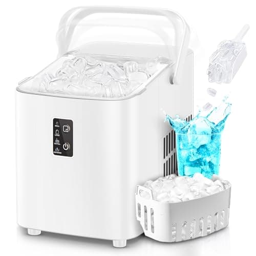 FOHERE Machine à glaçons, glaçons en 5 minutes, 14 kg en 24 heures, mini machine à glaçons autonettoyante, 2 tailles de glaçons pour cuisine, bureau, bar et fête, poignée facile à transporter, blanc