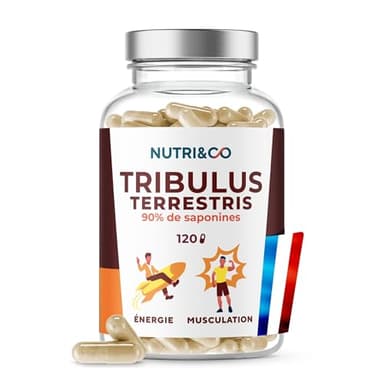 NUTRI & CO Tribulus Terrestris - 90% Saponines - Extrait100% Naturel concentré 10:1 - Endurance, Énergie, Croissance Musculaire & Santé Cardiaque - 120 gélules Vegan - Fabriqué en France