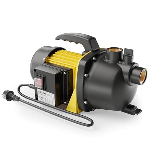 Wiltec Pompe de jardin – 2800 l/h / 600 W – Hauteur de débit 35 m – en Acier – pour Eau douce de puits – avec Poignée de transport & Vis de purge