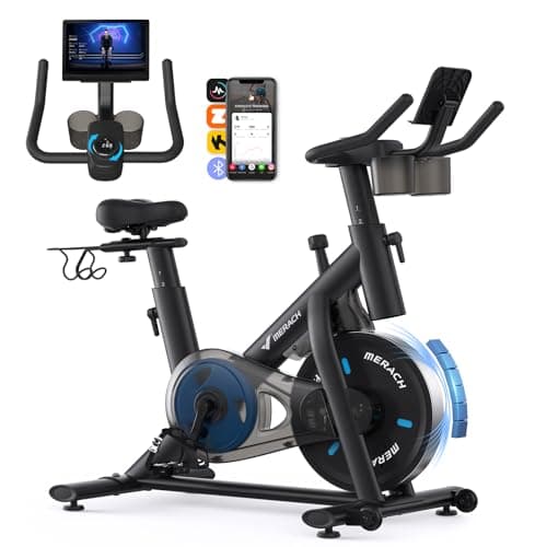 MERACH Vélo d'Appartement Silencieux, Vélo de Fitness d'Intérieur avec Résistance Réglable, Écran LCD, Siège Large et Confortable, Entraînement Cardio, Compatible App MERACH, Capacité de Charge 136KG