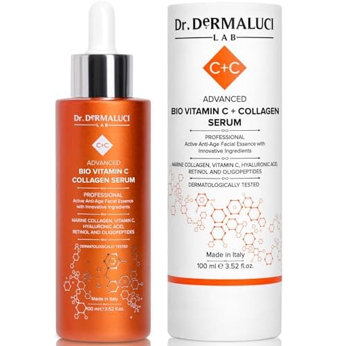 Vitamine C Serum Visage Collagene Acide Hyaluronique Retinol BIO 100ml |Soins de la Peau | Oligopeptides, Aloe Vera |Anti-âge Antioxydants Eclaircissant Sébum Balancer |Cosmétique Naturelle |Italie