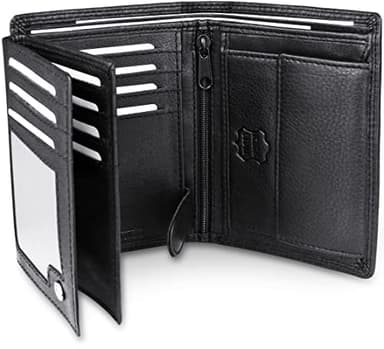 Frentree® Portefeuille pour Homme en Cuir Nappa avec Protection RFID, 15 Fentes pour Cartes, Porte-Monnaie Grand Format, Noir