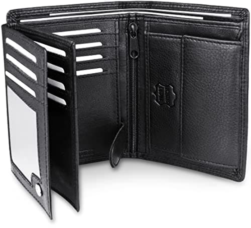 Frentree® Portefeuille pour Homme en Cuir Nappa avec Protection RFID, 15 Fentes pour Cartes, Porte-Monnaie Grand Format, Noir