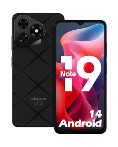 Ulefone Note 19 Téléphone Portable, 6Go+32Go/TF-512GB, Android 14 Smartphone, Caméra 8MP+5MP, Écran 6.56" HD+, 5000mAh Batterie, 3 Emplacements pour Cartes Octa Core 4G Dual SIM/Face ID/GPS/OTG Noir