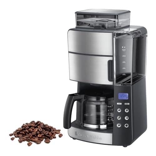 Russell Hobbs Cafetière à Grain [Programmable,Technologie WhirlTech-extraction & arôme optimaux] Grind&Brew (10 tasses,verseuse en verre 1,25L, moulin à grains intégré) Machine à café filtre 25610-56