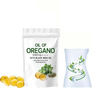 Huile d'origan gélules d'origan bio avec huile de graines noires pour homme et femme, riche en une variété de nutriments, faciles à avaler (1)