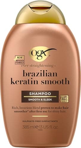 OGX - Shampoing Brazilian Keratin Therapy (385 ml) – Shampooing lissant à la kératine – Soin capillaire sans parabène et sans tensioactifs sulfatés
