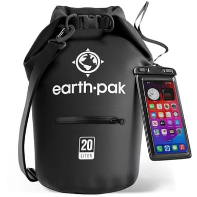 Earth Pak Sac étanche avec Poche - pour Kayak, Bateau Excursion, Canoë, Pêche, Rafting, Natation, et Snowboard (Noir, 20L)