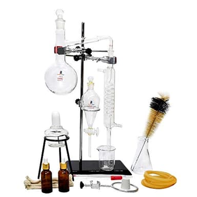 Kit professionnel de distillation à vapeur en verre 500 ml pour huiles essentielles, kit de verrerie de laboratoire avec bouteille épaisse, condensateur serpentin