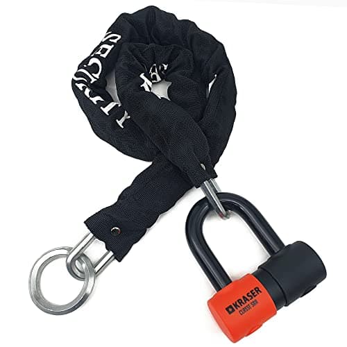 KRASER KR50+120L Antivol Moto Bloque Disque Mini U Homologué SRA + Chaine Haute Sécurité Acier Massif Boucle, Kit Sécurité pour Moto Velo Parking Garage, Boucle Multifonctionnelle, Longueur 120cm Ø10