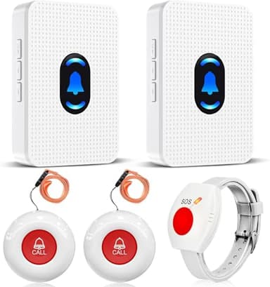 Daytech Bracelet Alarme Personne Agee,Détecteur de Chute,Convient aux Personnes âgées nécessitant des Soins (2 Récepteurs + 2 Boutons + 1 Bracelet)