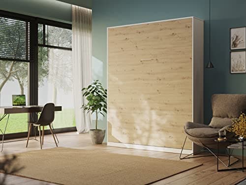 BB Loisir Armoire Lit escamotable 160x200cm Blanc/Chêne Sauvage Vertical C Adore