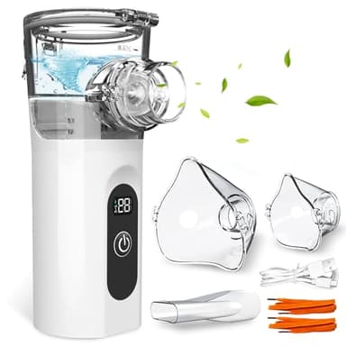 Nebulisateur Portable Silencieux, Nébuliseur pour Adulte et Enfant avec Ecran Digital, Aerosol Inhalateur avec 2 Masques Adulte et Enfant Embout Buccal Recharge USB-C pour la Maison et les Voyages