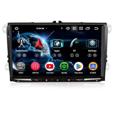 Erisin 9" 8-Core 4GO+64GO Android 14 Autoradio GPS Navigateur pour VW Golf 5/6 Passat B7 EOS Polo 6R T5 Touran Caddy Tiguan Seat Skoda CarPlay Android Auto DAB+ Wifi 4G RDS DSP USB TNT OBD2 Canbus OPS