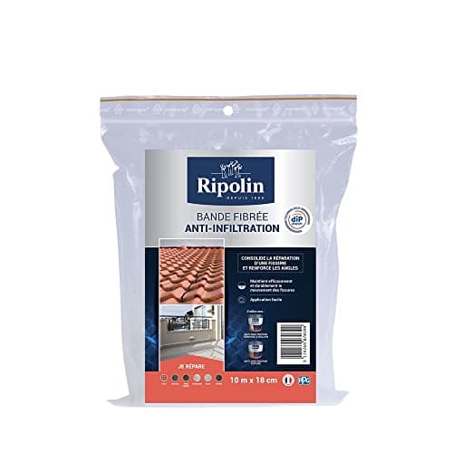 RIPOLIN - Bande Fibrée Anti-Infiltration - Consolidation des Fissures - Tous Supports - 10 m x 18 cm, 648103