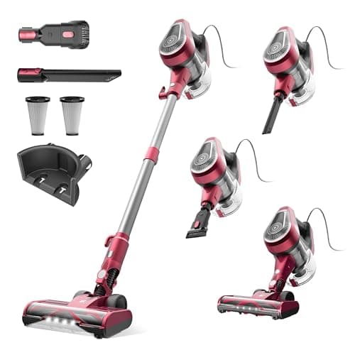 Vexilar C8 Aspirateur Balai avec Fil, 600W/60Kpa Aspirateur Balai Puissant avec Recharge Murale, Cable de 7 m, Brosse Anti-Emmêlement,1,5L Aspirateur Balai pour Tapis,Sols Durs,Poils d'animau