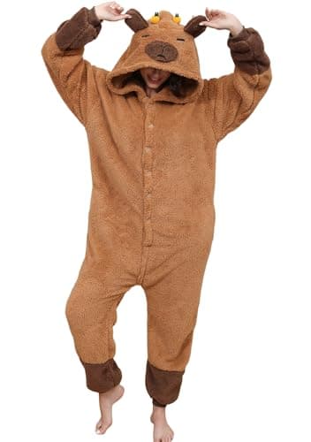 Adulte Kigurumi Pyjama Unisexe Anime Animal Costume Cosplay Déguisement Combinaison Onesies Ensembles de Pyjama Panda Vêtements de Nuit Sleepwear (Capybara,M)