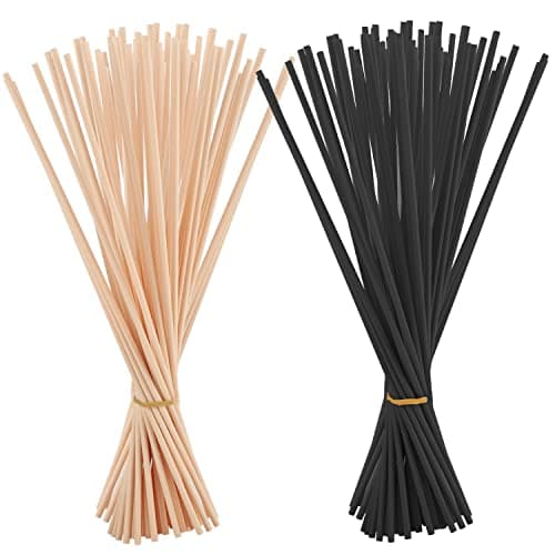 Bâtons de Diffuseur de Roseaux, 100 Pièces Batonnets Diffuseur Parfum Bâtons de Diffuseur d'Arôme en Fibre pour Huile Essentielle dans Maison Bureau Hôtel Spa 20cm x 3mm (Naturel, Noir)