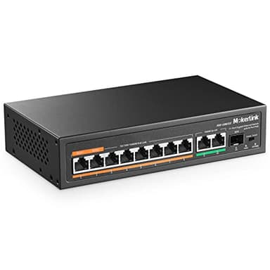 MokerLink 11 Ports PoE Gigabit Switch avec 8 Ports PoE+, 2 Gigabit Uplink, 1 SFP Port, Détection AI 120W, Qos, Commutateur Réseau Plug & Play Métal sans Ventilateur