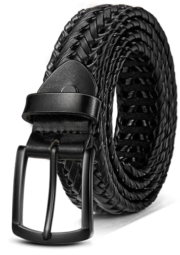 KEMISANT Ceinture Homme, Ceinture Cuir de Loisirs Tressée Golf Jeans Confortable pour Homme,35mm(Noir,160cm/58-62" taille réglable)