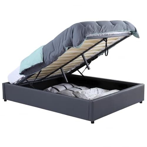 IDMarket - Lit Coffre Double Miami avec sommier 140 x 190 cm PVC Gris