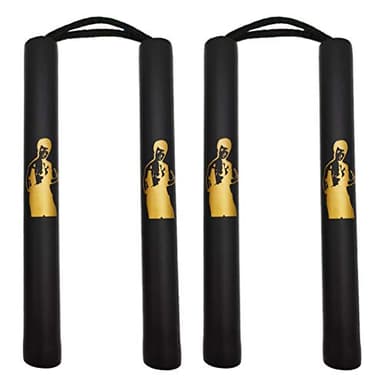 Fayscingo 2 Pack Nunchakus en Mousse Nunchucks Pratique de Sécurité Rembourré Arts Martiaux Nunchucks pour Enfants et Débutants (Noir+Noir)