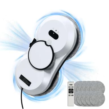 Robot Nettoyeur Vitres, 5600 PaRobot Laveur de Vitre Automatique, Navigation Intelligente, Télécommande, Système de Sécurité, Robot Lave Vitre pour Toutes Les Surfaces Lisses, avec 10 Chiffons(C)