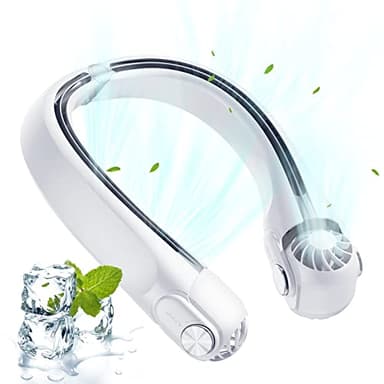 Ventilateur de Cou Portable, Mini Ventilateur de Nuque, Ventilateur sans Pale Silencieux, Ventilateur Portable Cou 360° Air, Ventilateur Mains Libres Rechargeable Piles USB 2400mAh 3 Vitesses (Blanc)