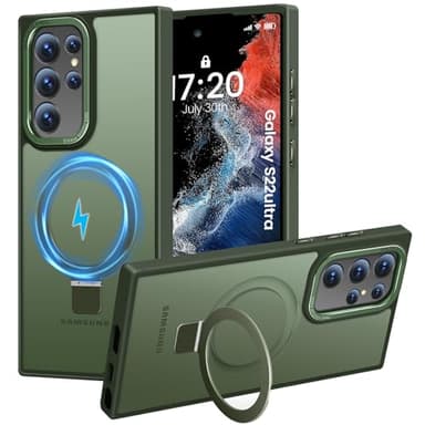 HuwaiH Coque pour Samsung Galaxy S22 Ultra, Magnétique Robuste Anneau de Support Invisible, Protection Militaire, étui Antichoc pour Samsung S22 Ultra(Vert foncé)