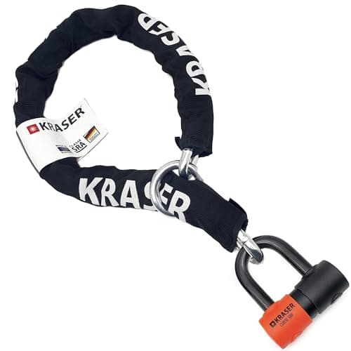 KRASER KR50120L Antivol Moto Homologué SRA | 2in1 Robust Mini U ø18mm + Chaine Lasso Haute Sécurité +Polyvalente ø13,5 Testée, 3 Clés (autres 2), Bloque Disque + Chaîne, Recommandé Assurances, 120cm