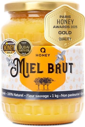 Médaille d'Or - 2025 Paris International Honey Awards - Miel Brut de Fleurs Sauvages 1kg, 100% Naturel, Pur, Non Filtré et Non Pasteurisé
