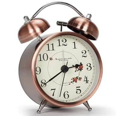 Larkumio Reveil Vintage Reveil Matin a Piles, Réveil Silencieux Reveille Petit Alarm Clock pour Malentendant Gros Dormeurs pour Chambre ou Voyage, Fleur