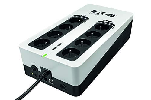 Eaton Onduleur Parafoudre 3S 700 FR - Off-line UPS - Alimentation Sans Interruption - Puissance 700VA (8 prises FR, Silencieux, 2 ports de charge USB Type-A) - Interface USB - Noir&Blanc