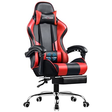 GTPLAYER Chaise Gaming Ergonomique, Fauteuil Gamer, Chaise Bureau, Chaise de Gaming avec Dossier réglable à 135°, Hauteur Réglablerepose-Pieds rétractables, Siege, Simili Cuir Rouge