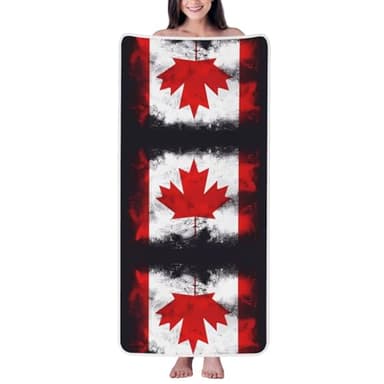 PHAYAH Serviette de bain absorbante en polaire corail à motif drapeau canadien pour hôtel, yoga, salle de sport, douche, spa, serviette de bain, 68,6 x 140 cm, ourlet blanc