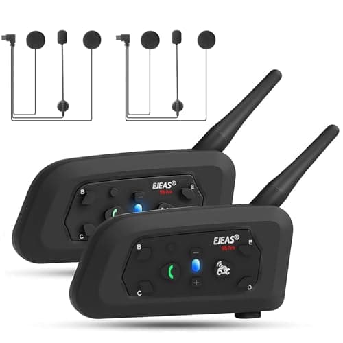 EJEAS V6 Pro+ Interphone pour casque de moto amélioré, système de communication de casque de moto Bluetooth 5.1, interface de type C, peut être connecté à la poignée EUC (à l'exclusion) (2 paquets)