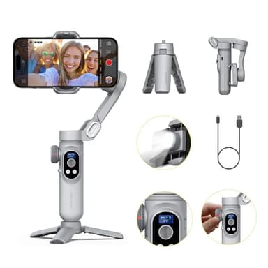 AOCHUAN Gimbal stabilisateur pour Smartphone, cardan 3 Axes Portable avec écran OLED pour iPhone/Android avec Suivi du Visage/Objet pour TikTok Youtube Vlog-Smart X Pro Gris