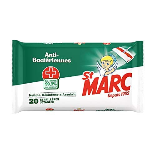 St Marc Serpillères jetables Imprégnées Anti-Bactériennes - 20 Serpillères