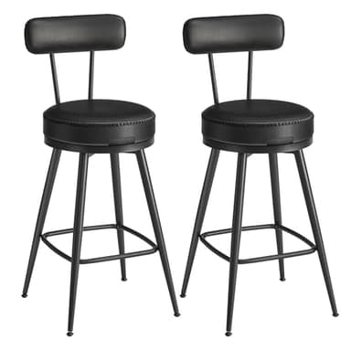 VASAGLE EKHO Collection - Tabouret de Bar, Lot de 2, Chaise de Cuisine, Siège Rembourré, PU avec Coutures, Style Moderne Mi-siècle, Hauteur 65 cm, pour Cuisine, Bar, Noir d'encre LBC089B01