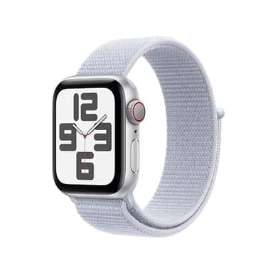 Apple Watch SE (2ᵉ gén) 40 mm GPS + Cellular Montre connectée avec Boîtier en Aluminium Argent et Boucle Sport nuée Bleue. Suivi activité et Sommeil, détection Accidents, Neutre en Carbone