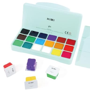HIMI Kit de Peinture Gouache 18 Couleurs x 30ml Non Toxiques - Tasse de Gelée Unique avec Étui Portable pour Artiste Étudiant