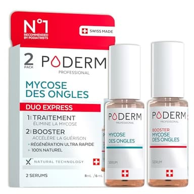 PODERM - LOT MYCOSE ONGLE SEVÈRE 2 PRODUITS | 2 Best Sellers | Traitement complet spécial Mycose difficile à traiter | Soin professionnel pied/main | Facile & rapide | Swiss Made