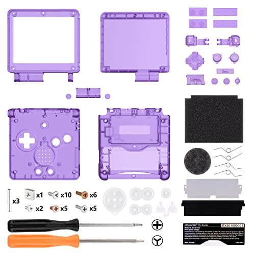 eXtremeRate Coque Customisée avec Boutons Complète pour Gameboy Advance SP GBA SP, Coque Série Transparente Compatible avec Écrans IPS et LCD Standard, Console et Écran Non Incluse,Transparent Violet