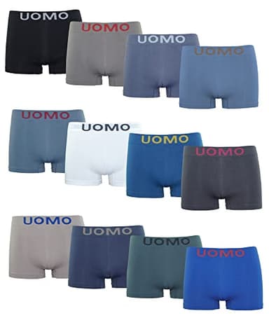 Channo Boxers en Nylon sans Coutures pour Homme, Doux, Élastiques et Confortables - Collection Uomo (Lot de 12 Multicolore L)