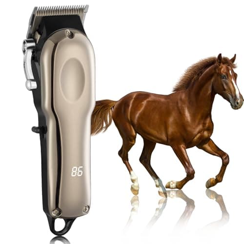 Tondeuse Sans Fil pour Chevaux Professionnelle - Électrique Rechargeable Toilettage Pour Chevaux - Silencieuse Tondeuse Pour Animaux Chien Chat à Poil Long et Epais - 4 Gardiens de Guide Inclus