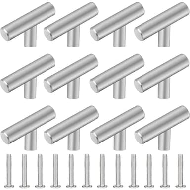 Gearmax 12 Pièces Boutons de Placard Acier Inoxydable Poignée de Meuble Cuisine Boutons de Tiroir Acier Brossé Poignée en T pour Porte D'armoire
