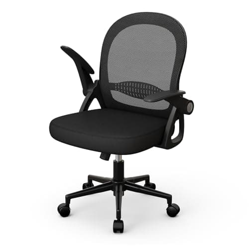 naspaluro Chaise de Bureau avec Accoudoir Relevable, Fauteuil de Bureau avec Soutien Lombaire, Siège Bureau avec Dossier Moyen de 45 cm, Hauteur d'Assise de 43 à 53 cm pour Maison/Bureau, Noir