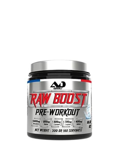 Addict sport nutrition - Pre workout raw boost 300g - Booster de pré-entraînement avec Bêta-Alanine, Taurine, L-Tyrosine, Caféine 200mg - Énergie pour l'entrainement (300 Gr, blue ice)